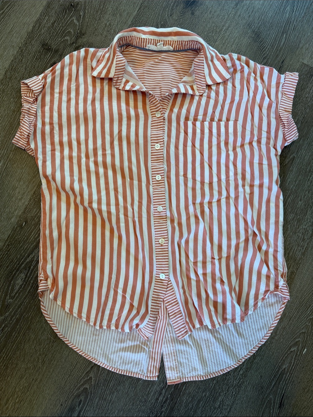 Jane and Delancey Rust and White Striped Short-Sleeve Button Front Blouse